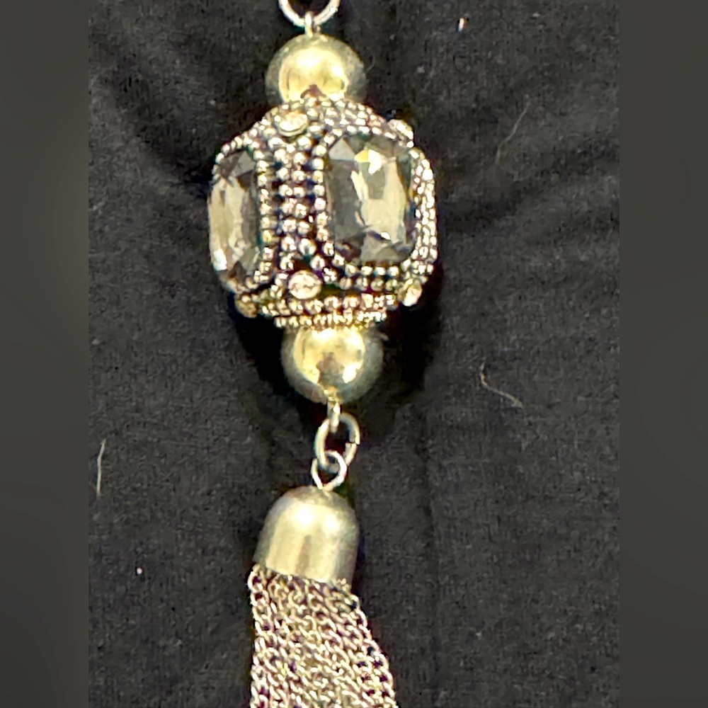 Vintage-Style Long Statement Necklace with Crystal Bead & Tassel